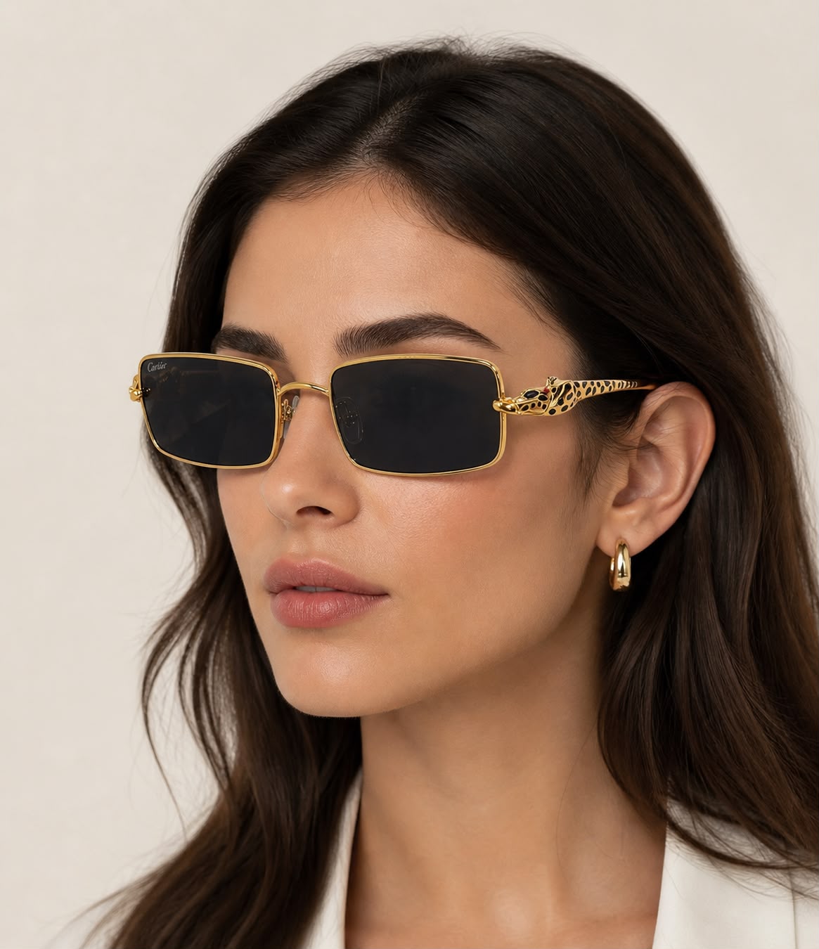 Cartier Panthère Rectangular Gold-Framed Sunglasses