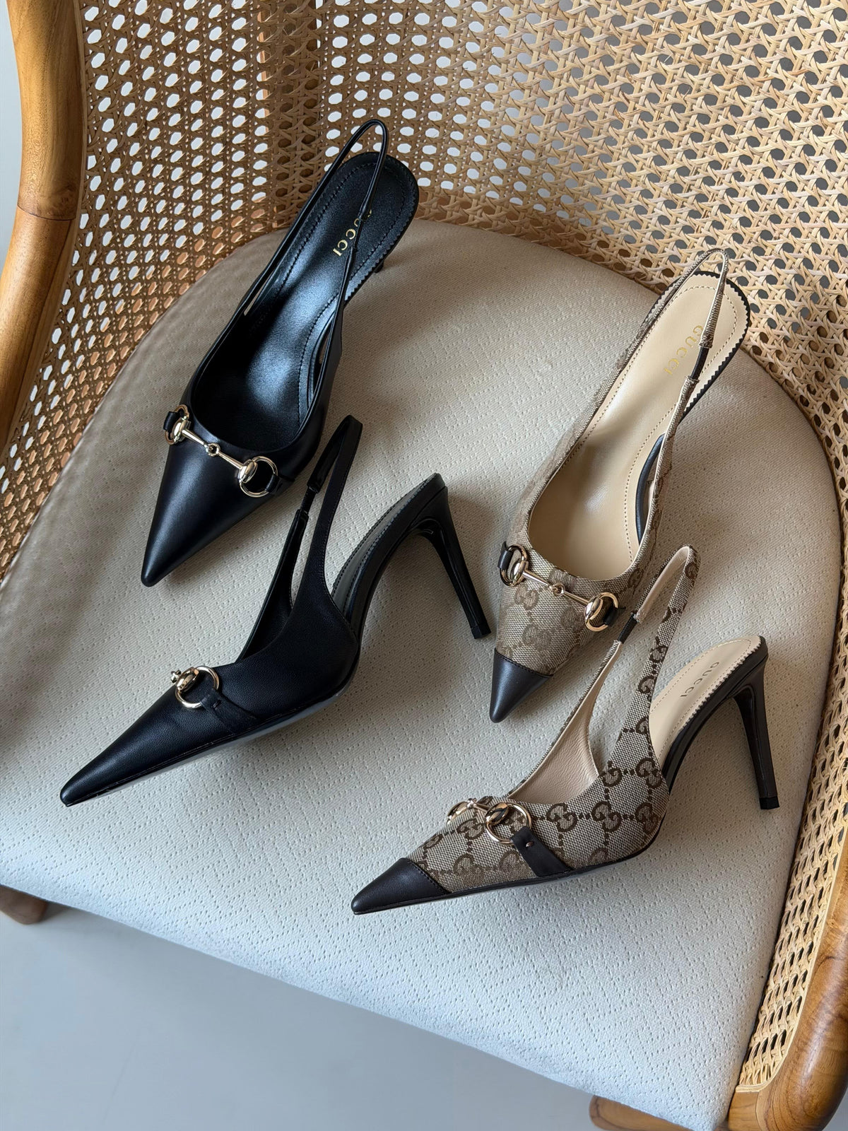 Gucci Horsebit Pointed Slingbacks