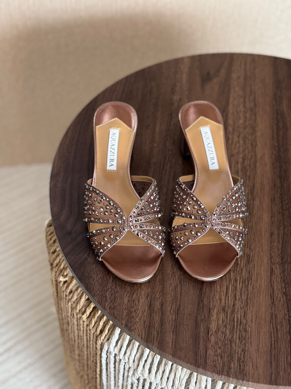 AQUAZZURA Crystal Block-Heel Mules
