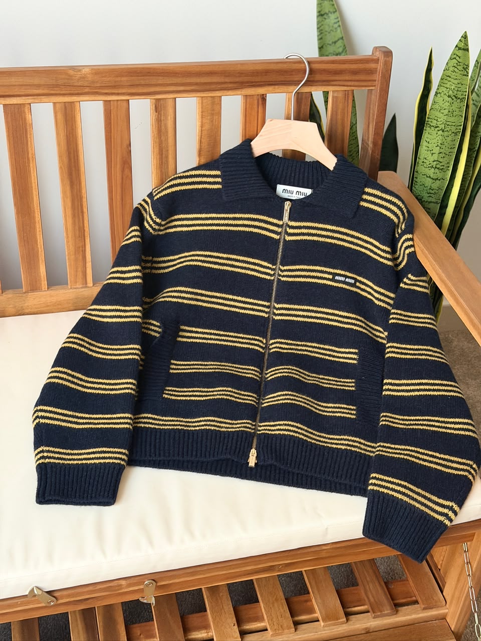 Miu Miu Striped Knit Zip Cardigan