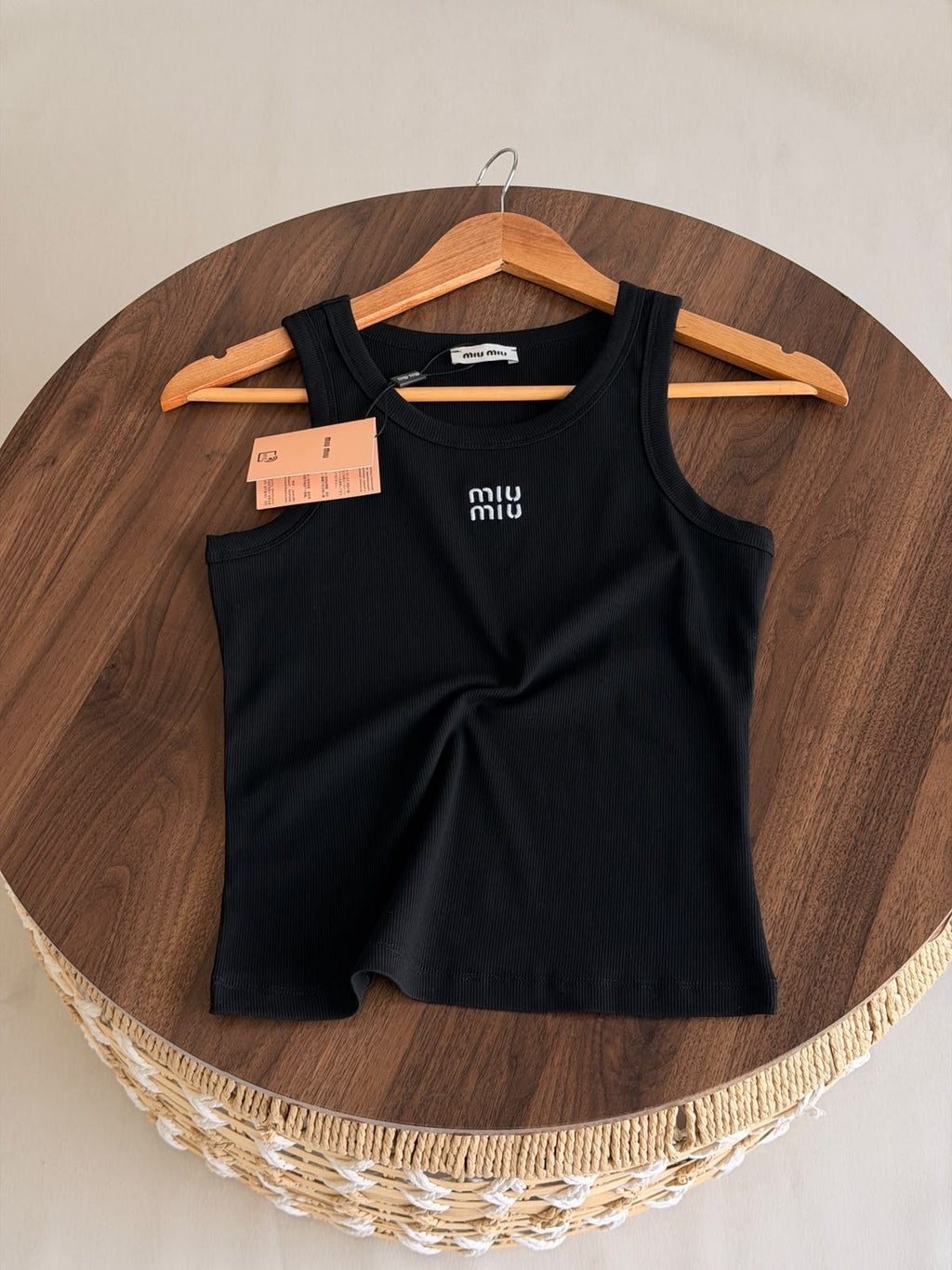 Miu Miu Embellished Logo Knit Tank Top