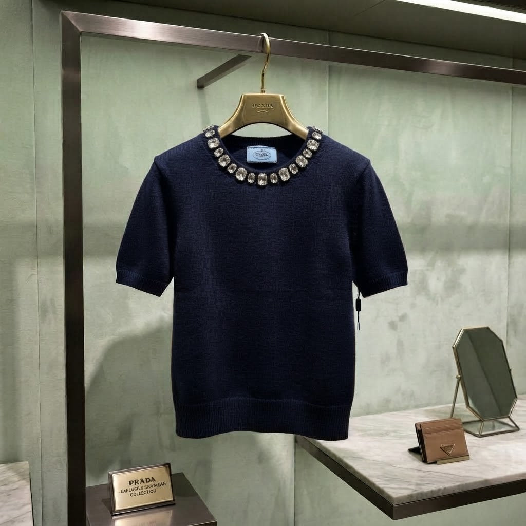 PRADA Short-Sleeve Cashmere Top with