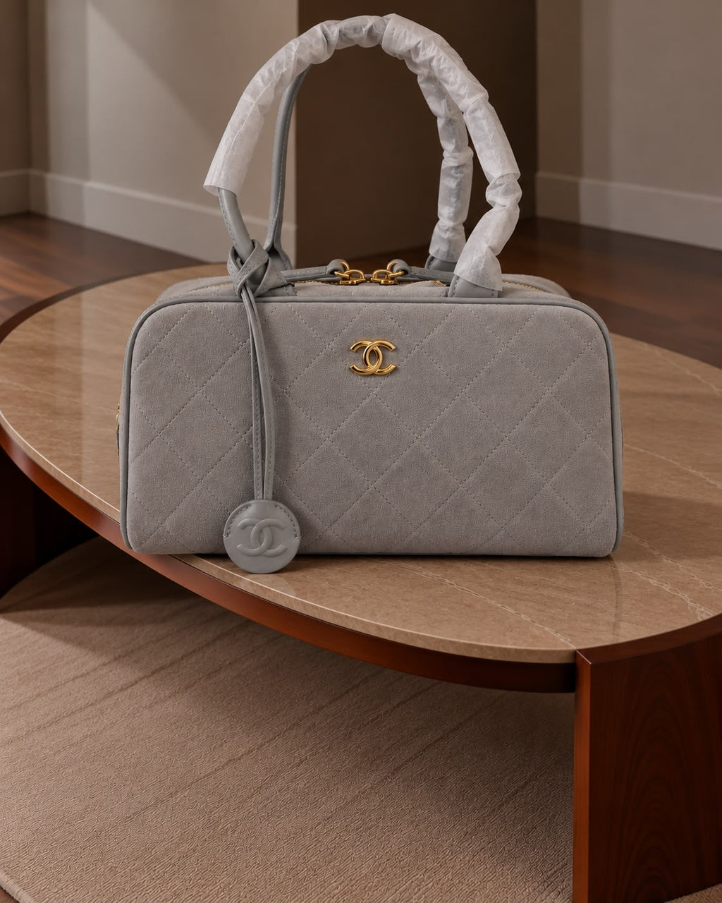 CHANEL Smooth Zip Top Handle Charm Bag