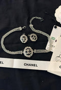 Chanel CC Crystal Silver Jewelry Set (Bracelet & Earrings)