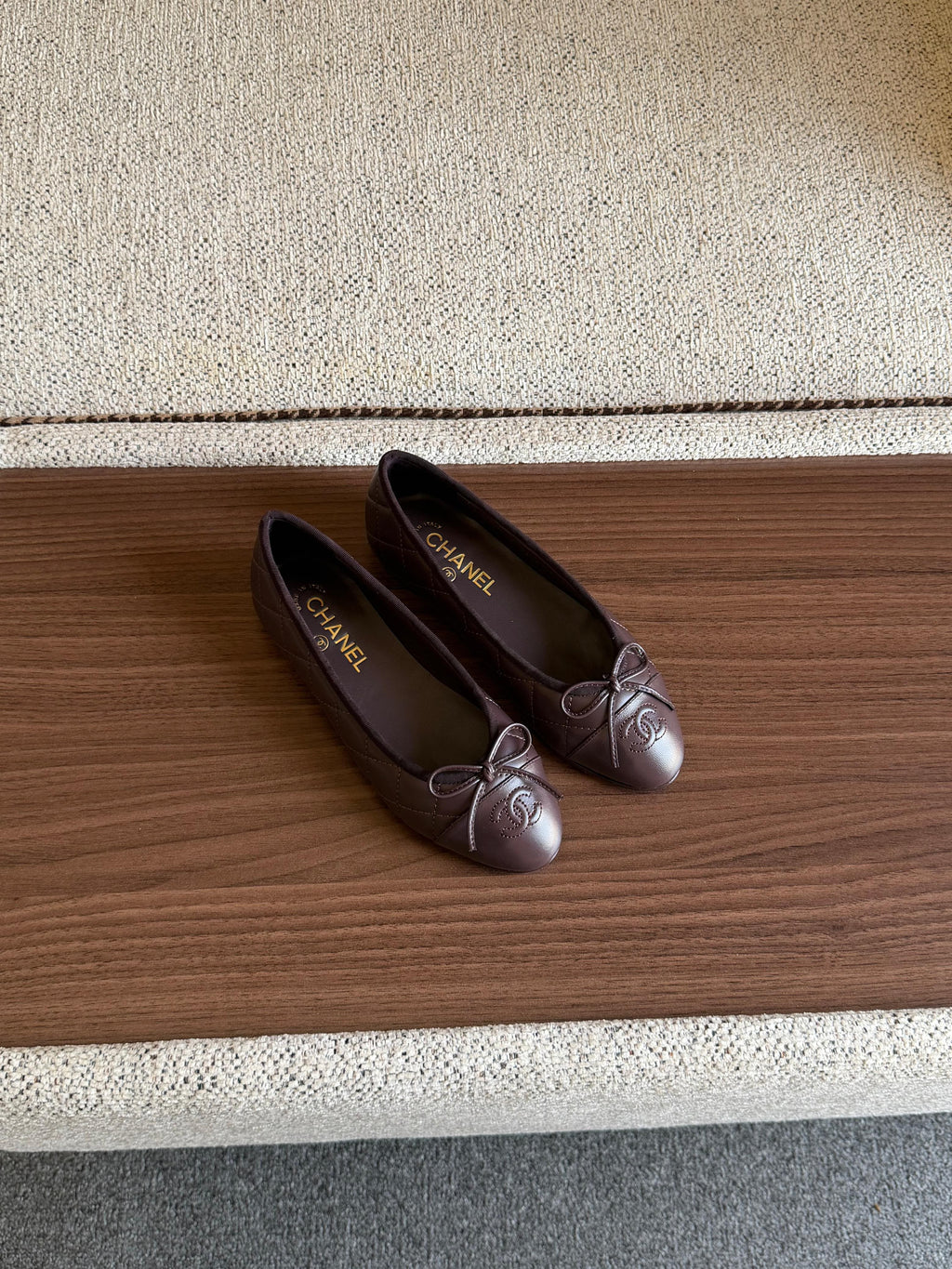 Chanel Quilted Leather Bow Ballet Flats