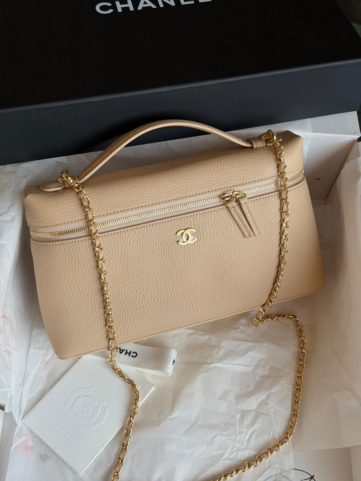 Chanel Vanity Case with Chain and Gold Hardware