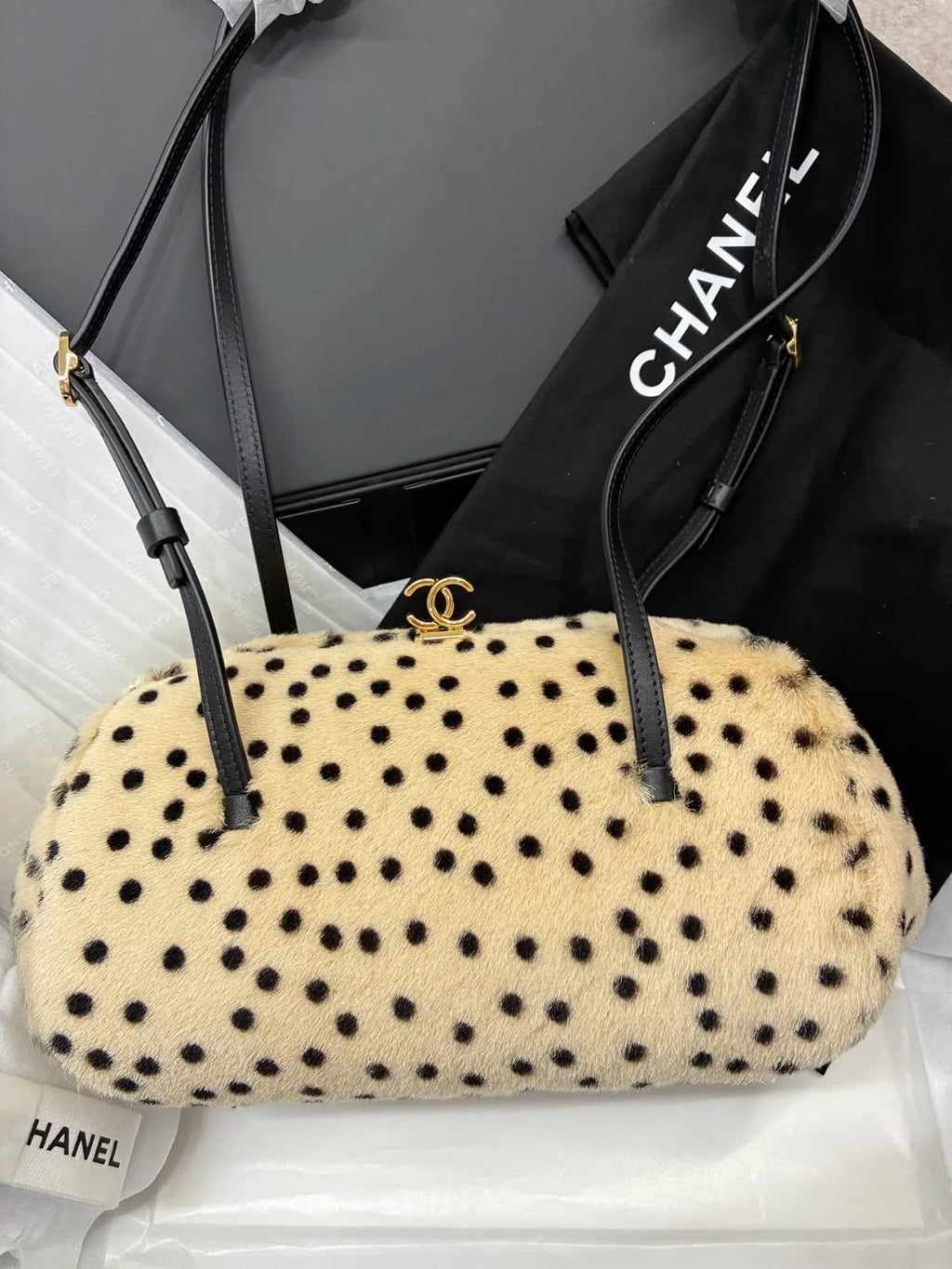 Chanel Spotted Haircalf / Fur Clutch Bag with CC Kiss-Lock
