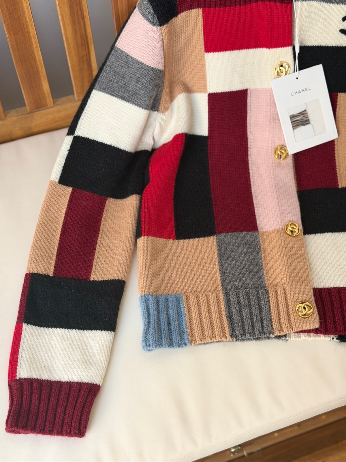 Chanel Multi-Color Patchwork Knit Cardigan with CC Logo
