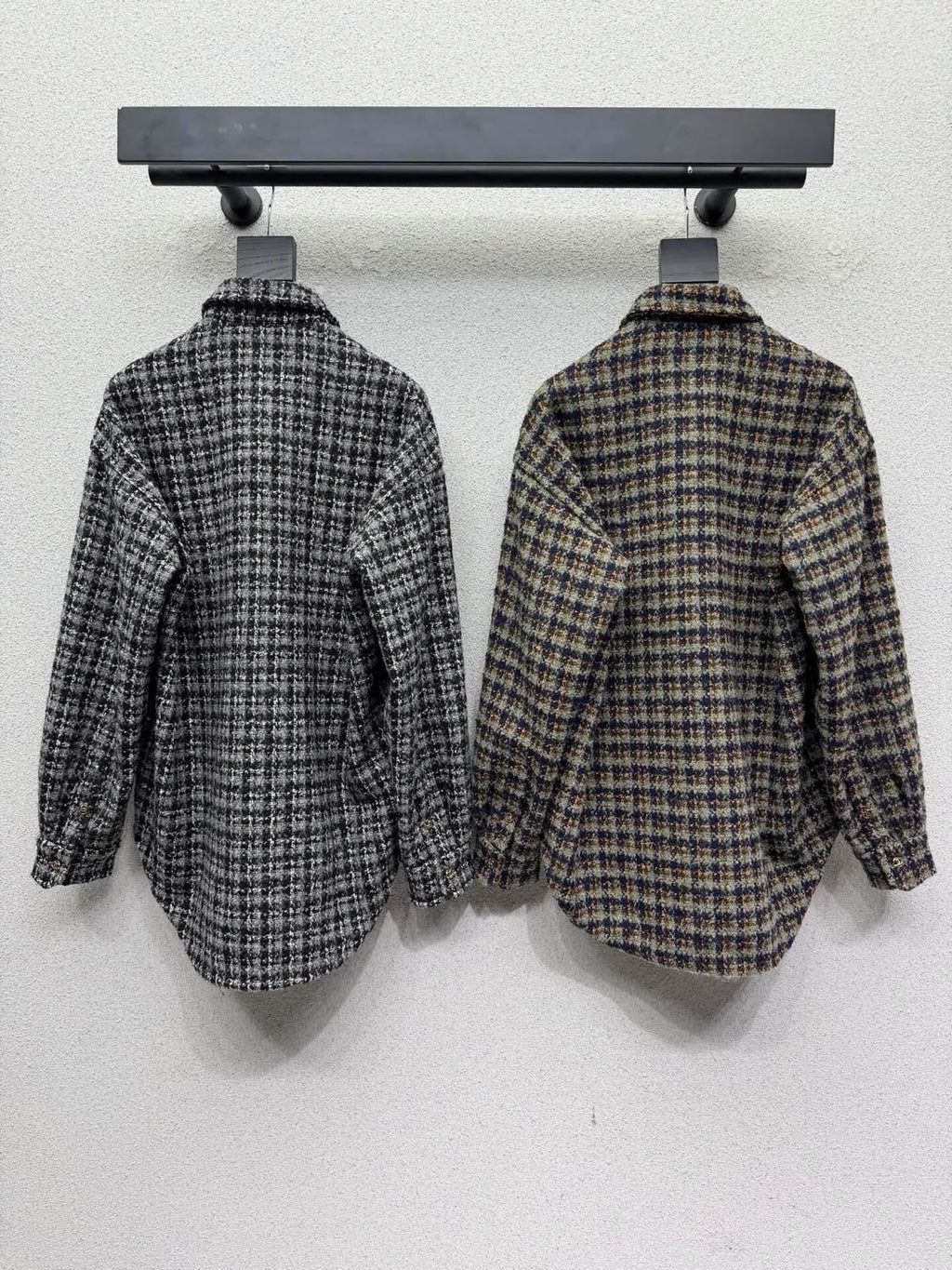Chanel Black and Grey Plaid Tweed Oversized Shirt Jacket