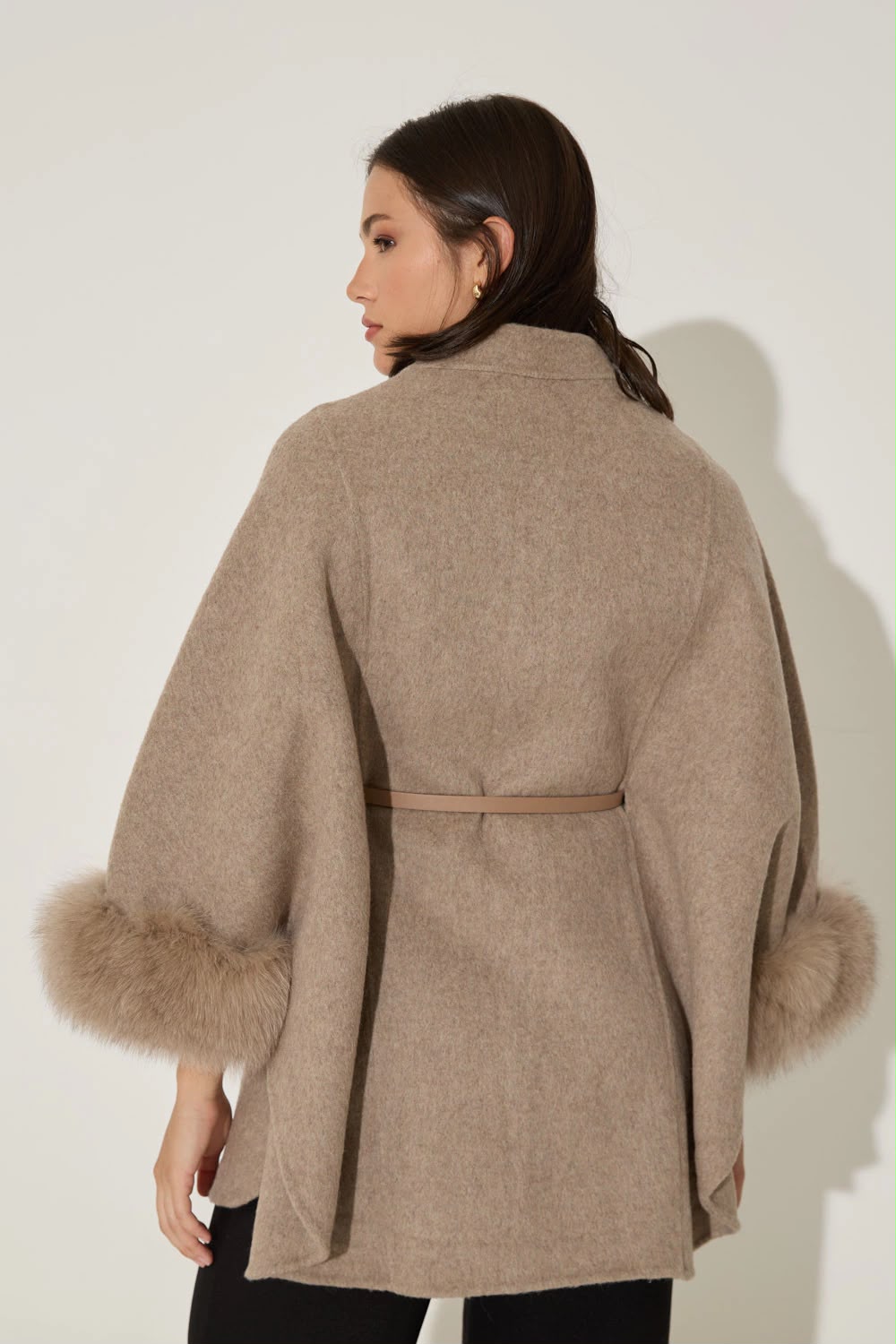 Loro Piana Cashmere Cape with Fox Fur Trim and Belt