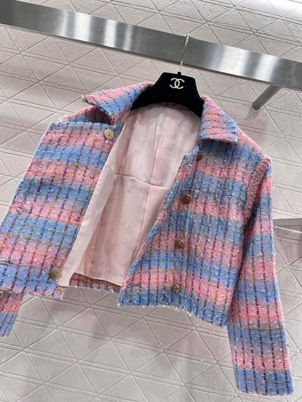 Chanel Striped Tweed Jacket and Midi Skirt Set