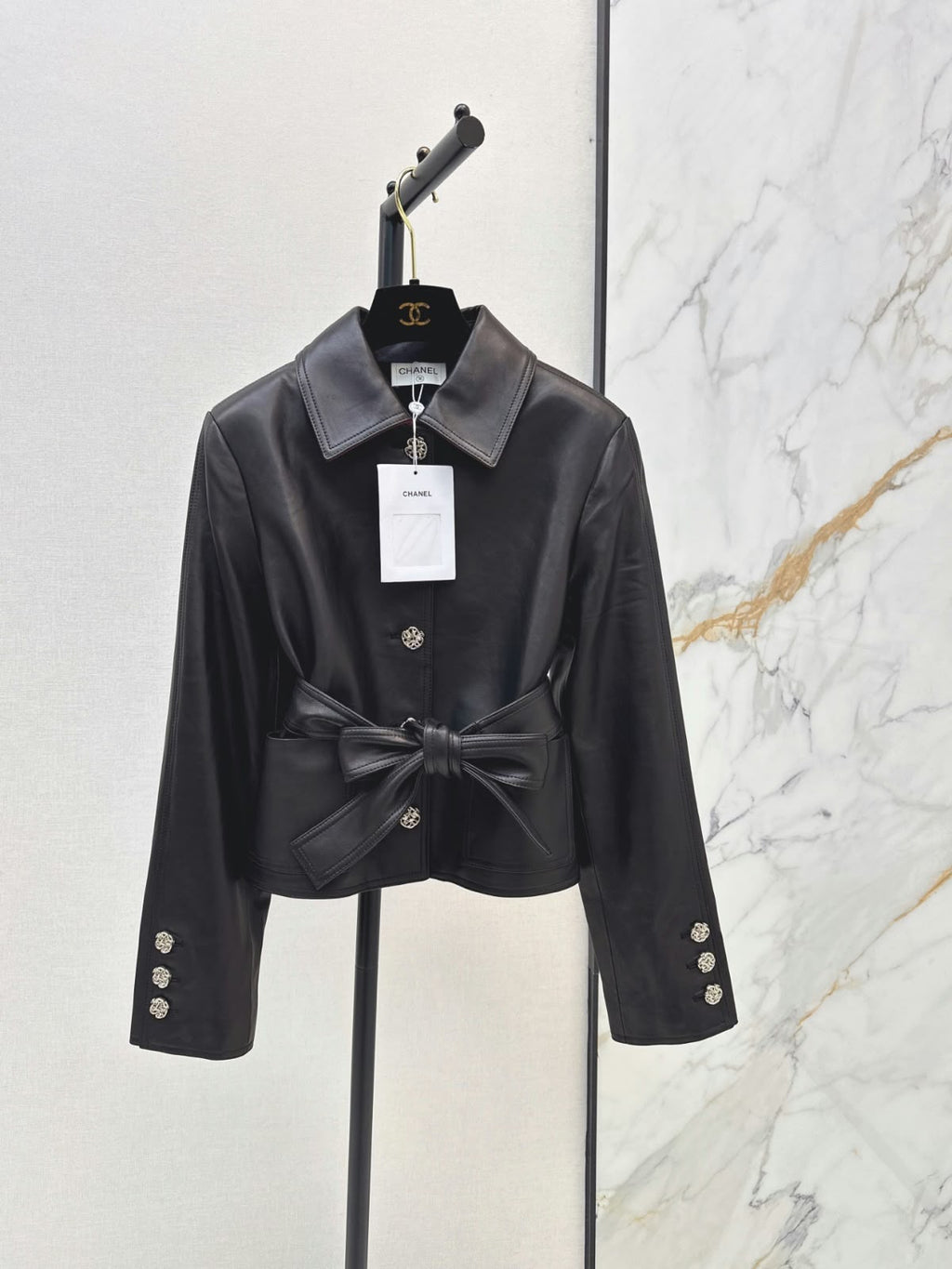 Chanel Leather Jacket with Bow/Belt
