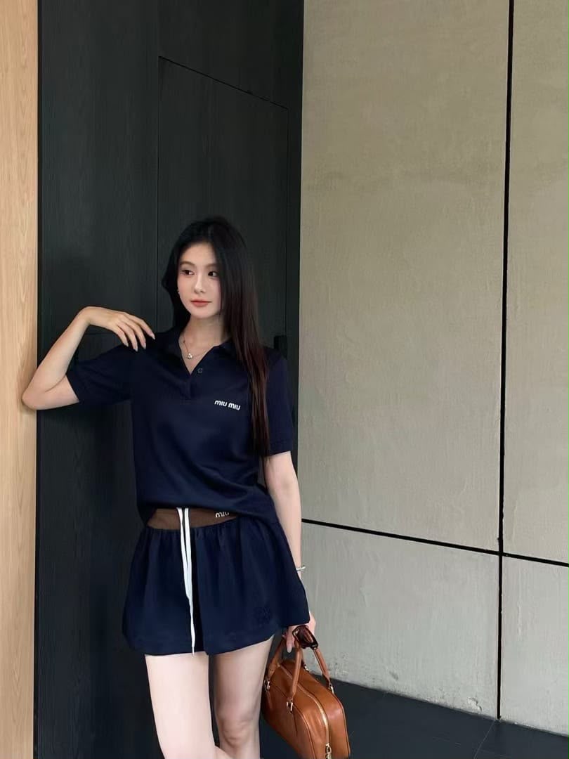 Miu Miu Short-Sleeve Polo Shirt and Matching Mini Skirt Set