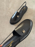 Chanel CC Logo Slingback Leather Loafers