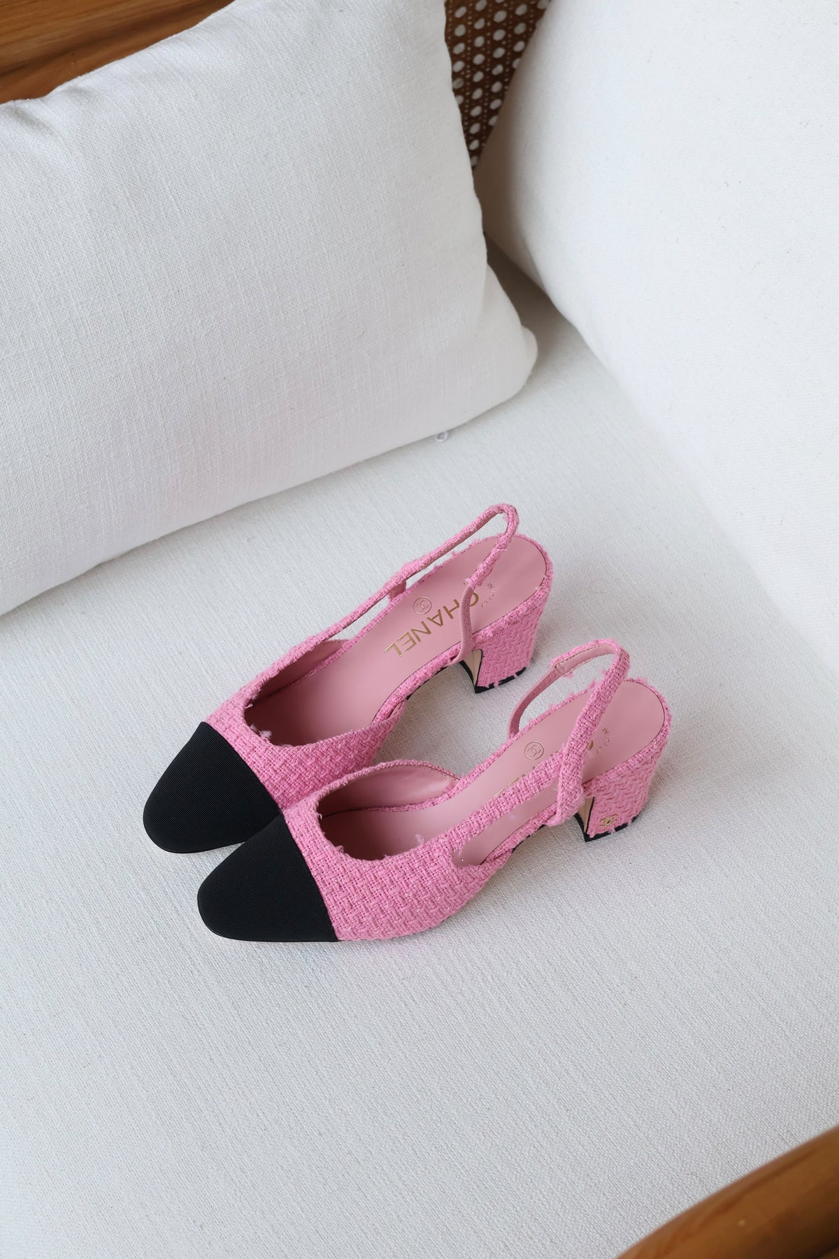 Chanel Tweed and Leather Cap-Toe Slingback Pumps