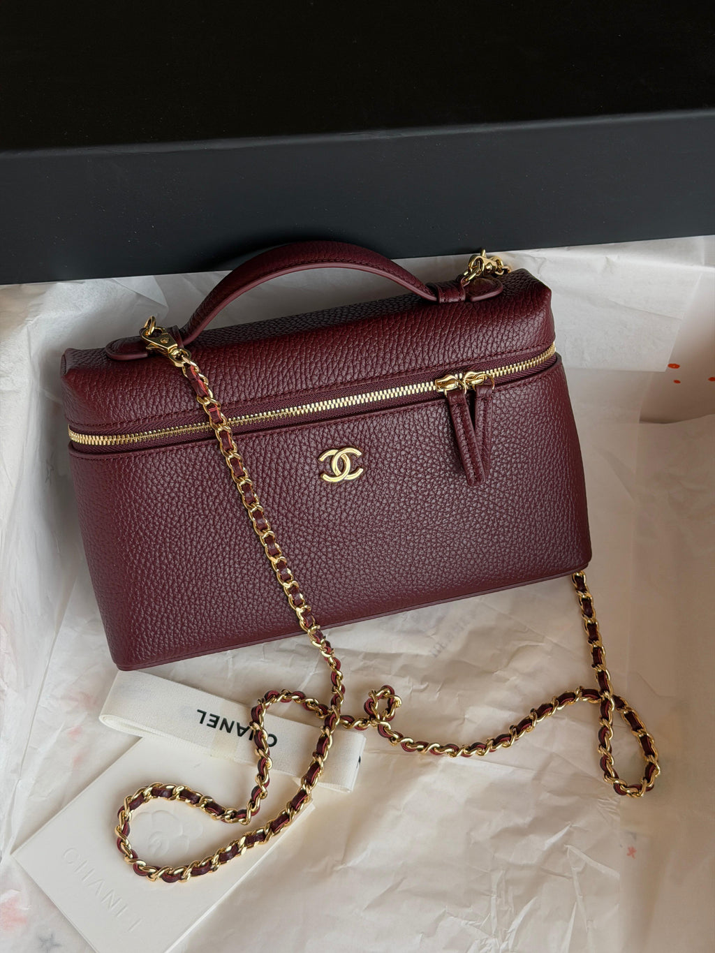 Chanel Burgundy Caviar Vanity Case with Chain