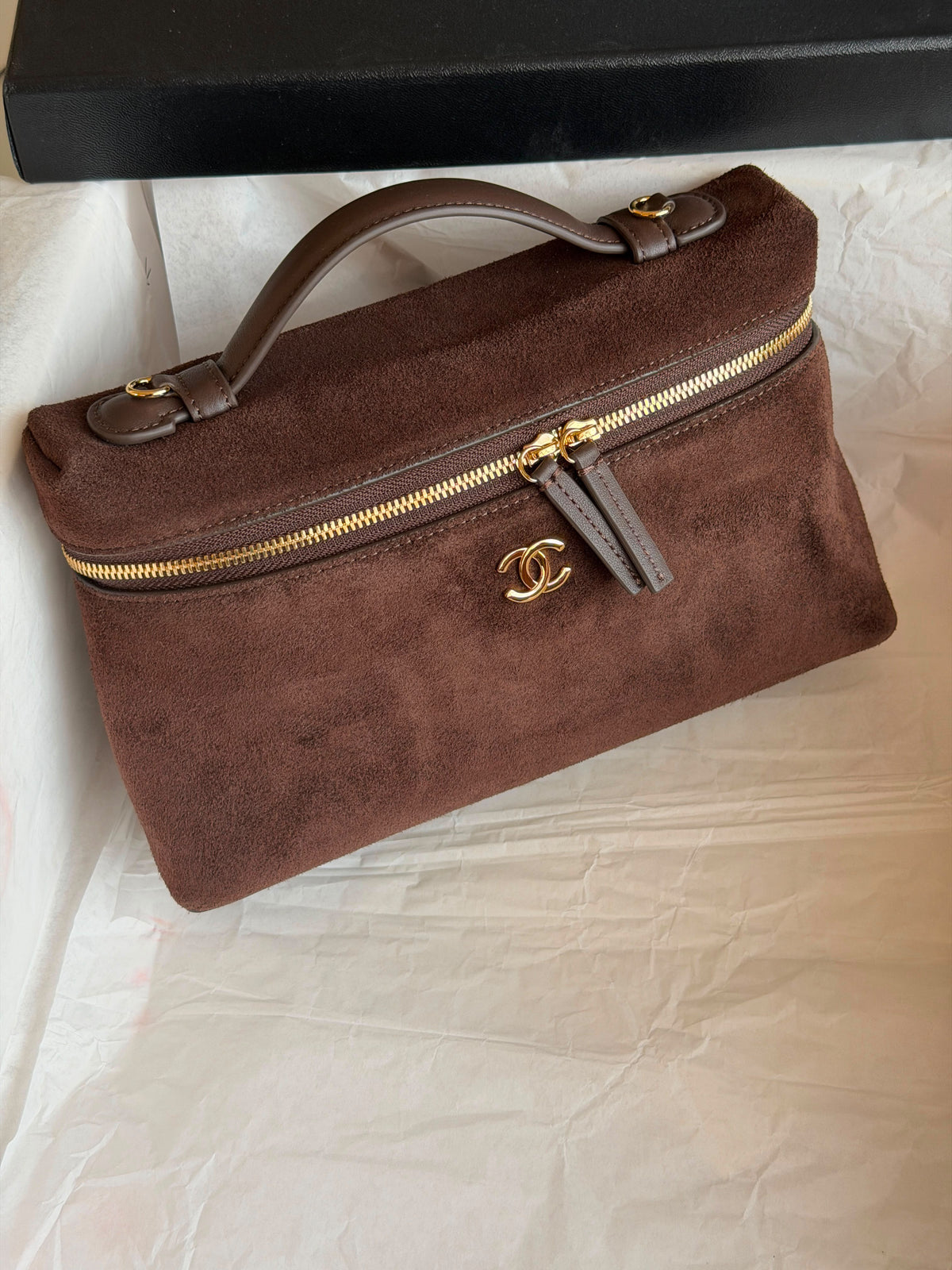 Chanel Suede Vanity Case with Gold