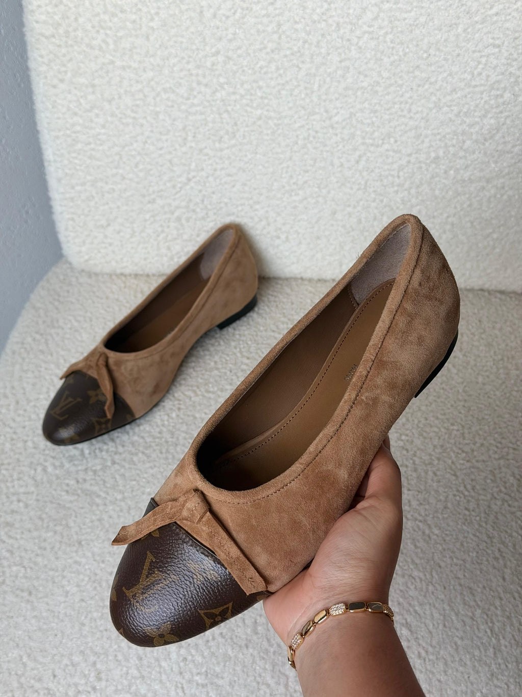 Louis Vuitton Suede Ballet Flats with Monogram Canvas Cap-Toe