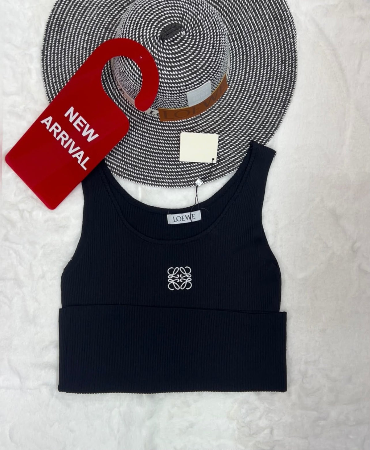 Loewe Anagram Ribbed Crop Top & Loewe Woven Wide-Brim Hat