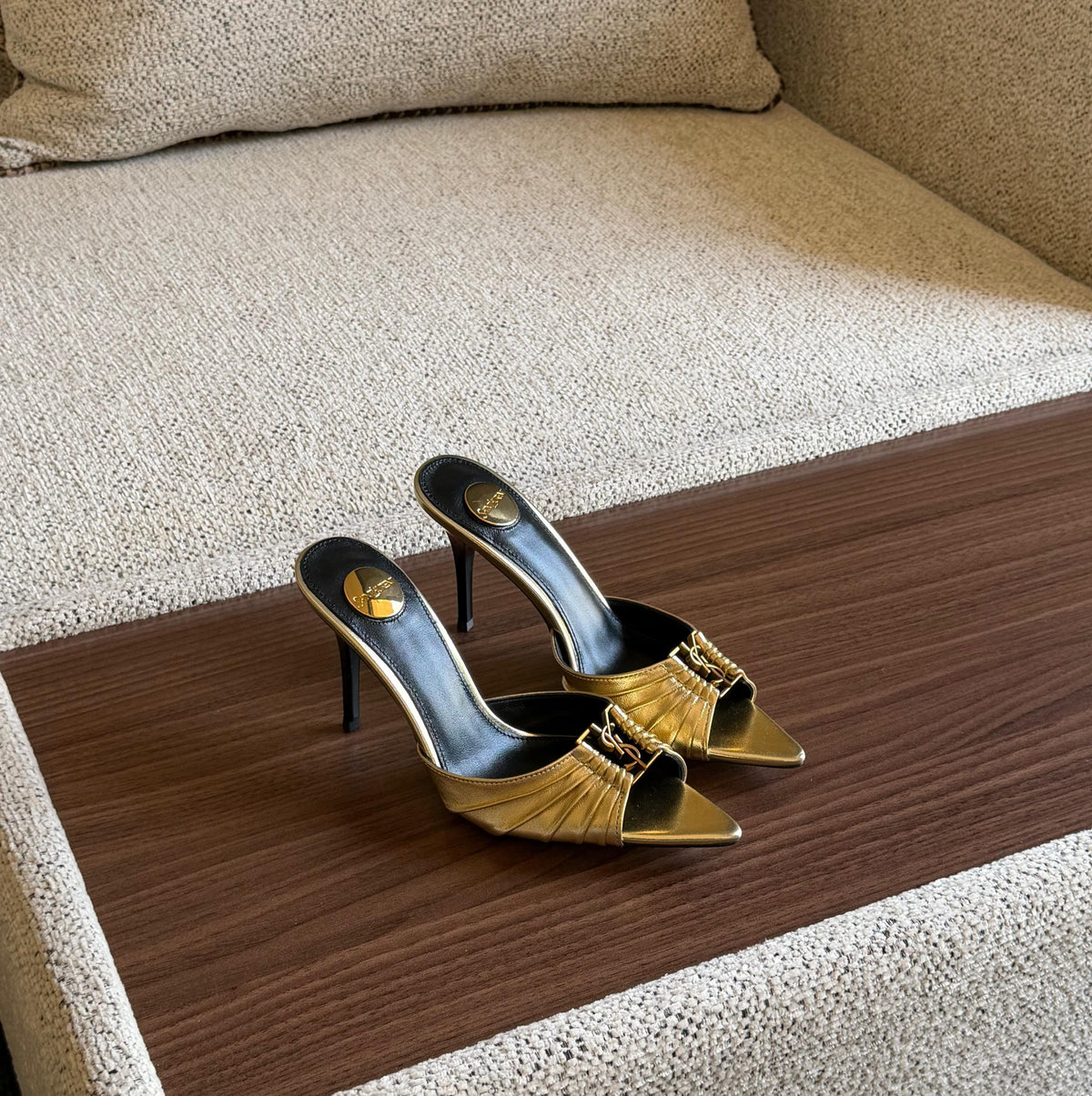 Saint Laurent Leopard Print Satin Pointed-Toe Mules with YSL Monogram Detail