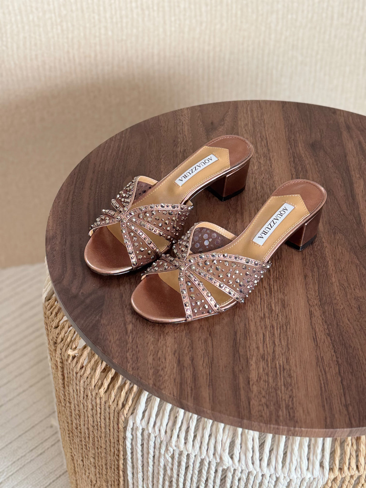 AQUAZZURA Crystal Block-Heel Mules