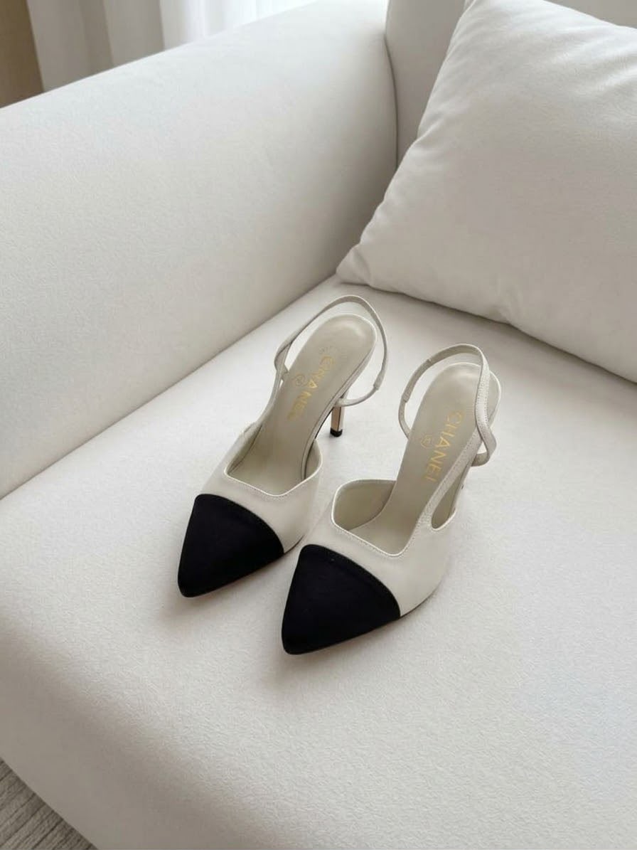 Chanel Iconic Two-Tone Cap-Toe Slingback Pumps