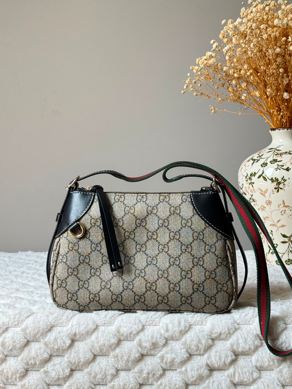 Gucci GG Supreme Tote Bag with Web Stripe Shoulder Strap