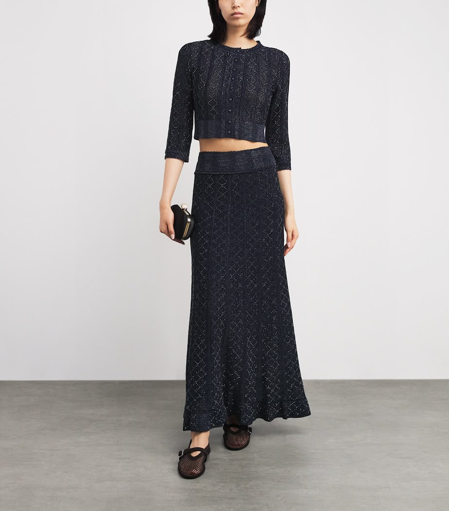 Sandro Metallic Knit Cardigan and Long Skirt Set