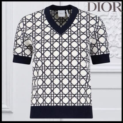 Dior Cannage Jacquard Short-Sleeved V-Neck Sweater