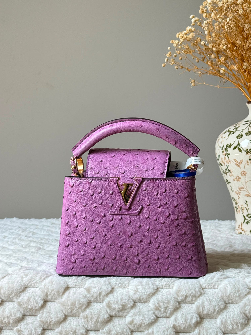Louis Vuitton Capucines Mini Bag in Ostrich Leather with Gold-Tone LV