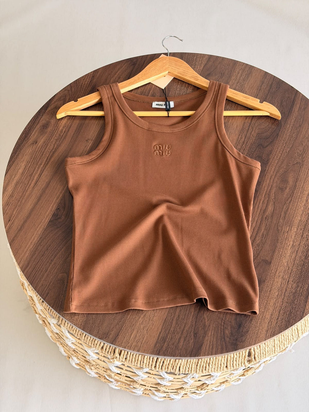 Miu Miu Embellished Logo Knit Tank Top