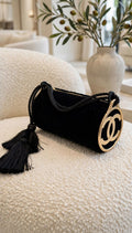 Chanel Quilted Velvet Barrel Evening Bag with Tassel