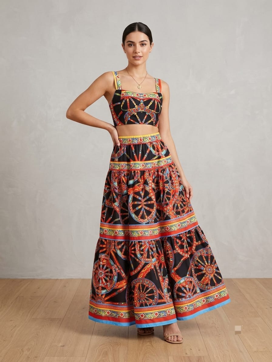 DOLCE & GABBANA Printed Crop Top and Maxi Skirt Set