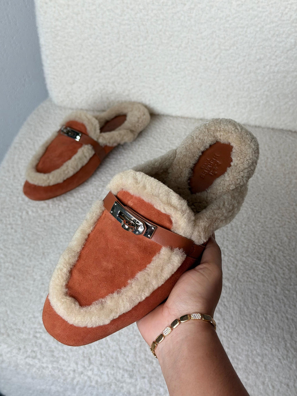 HERMES Contrast-Trim Mule Flats