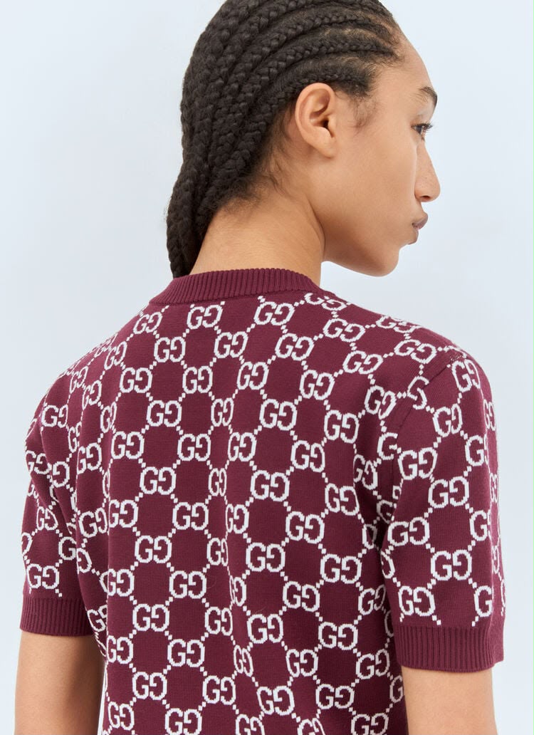 Gucci GG Jacquard Wool Short-Sleeve Top