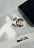 Chanel CC Black Enamel Baguette Crystal Brooch