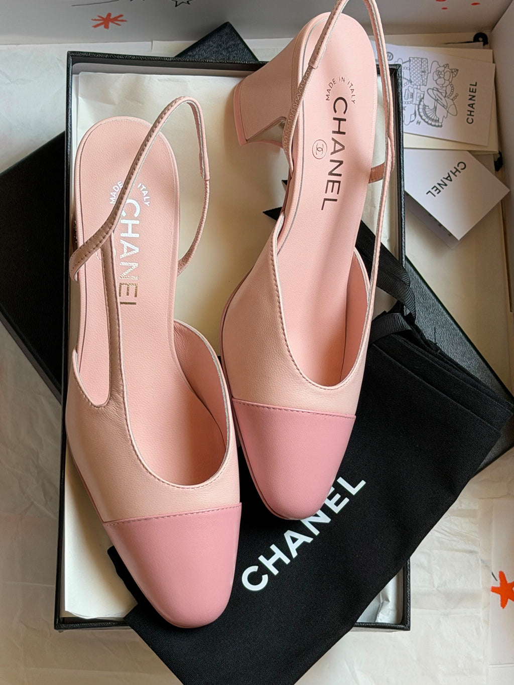 Chanel Two-Tone Slingback Block Heel Pumps / D'Orsay Shoes