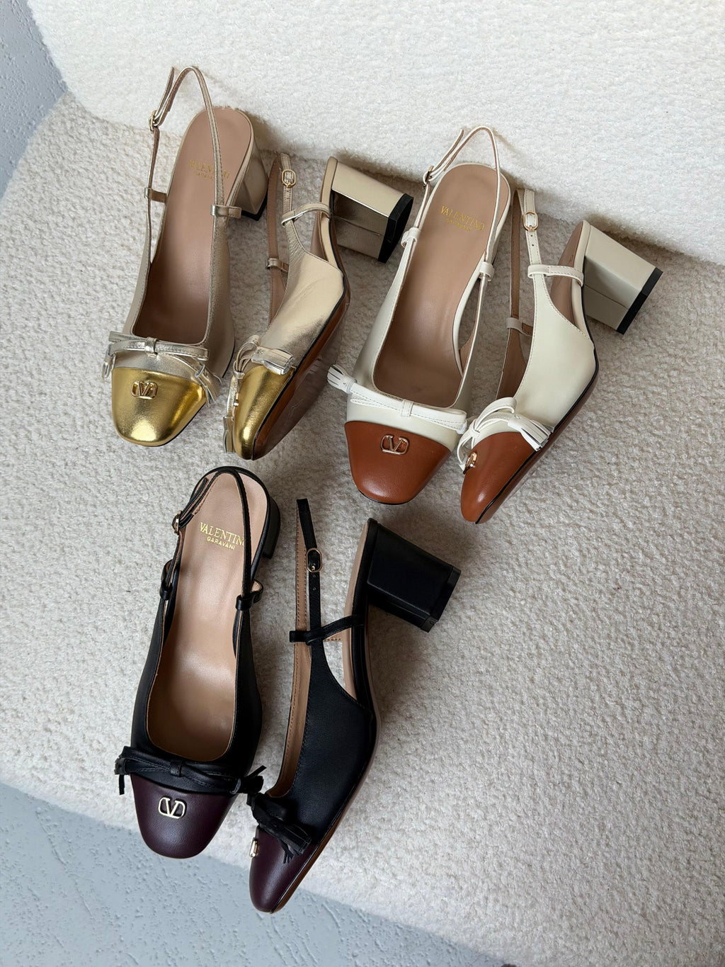 Valentino Garavani VLogo Bow Cap-Toe Slingback Pumps
