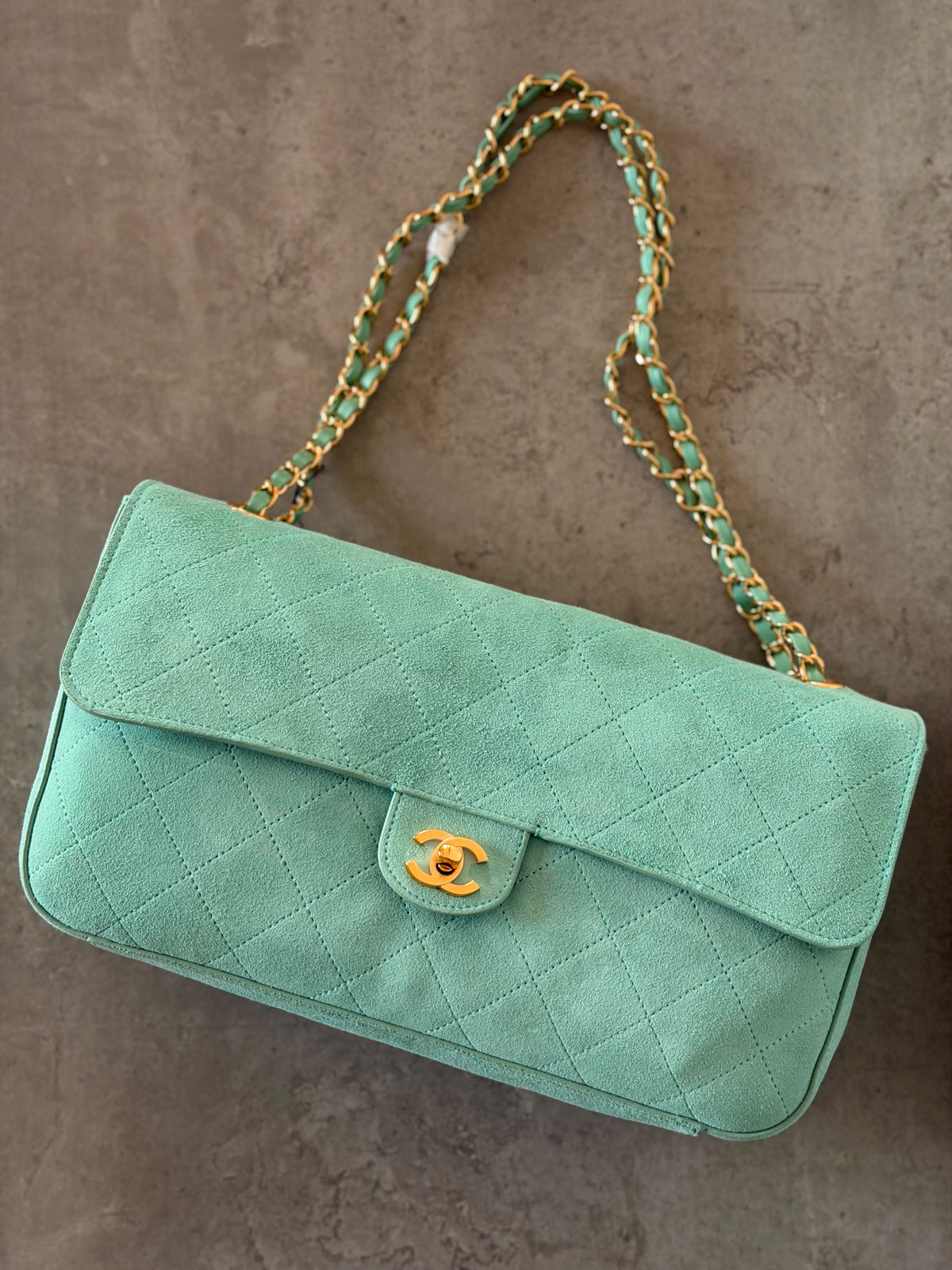 Chanel Quilted Suede Classic Flap Bag with Gold-Tone Hardware 32 CM