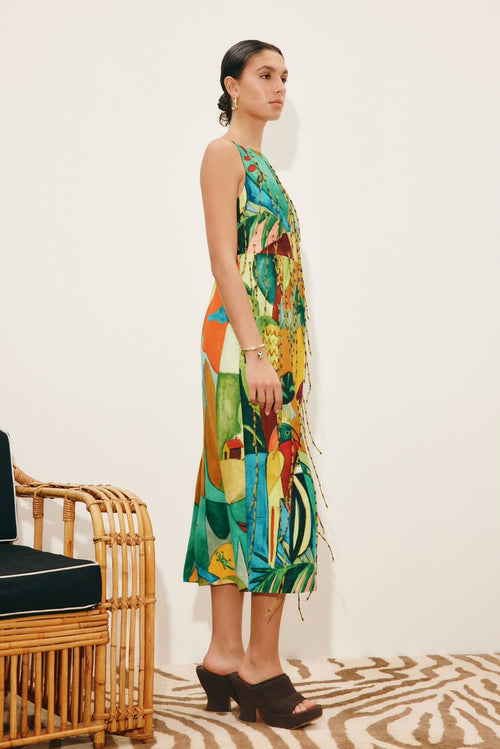 ALEMAIS Multi-Color Abstract Print Midi Dress