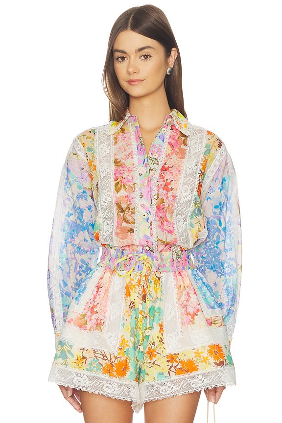 Zimmermann Patchwork Floral Silk Shirt and Shorts Set