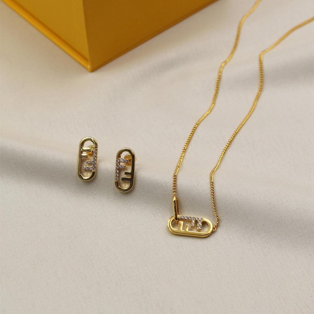 Fendi Gold Crystal Jewelry Set