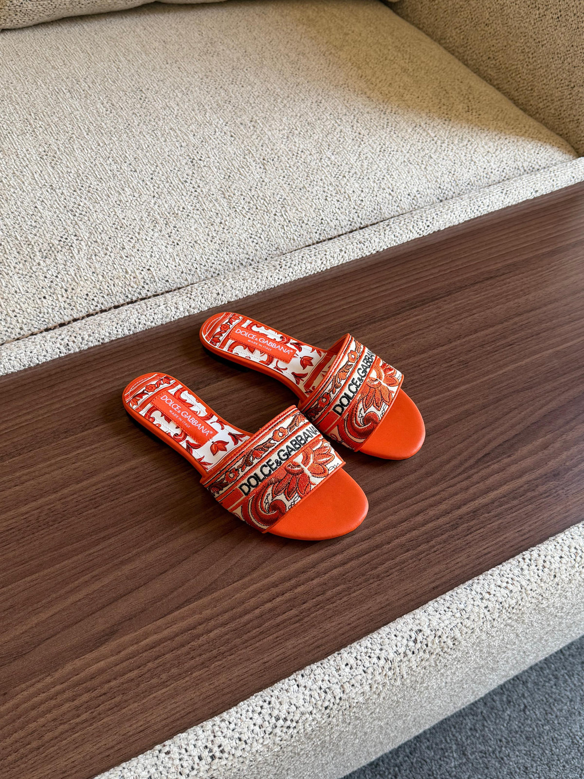 Dolce & Gabbana Majolica Print Embroidered Slide Sandals
