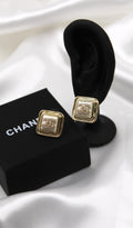 CHANEL – Gold Square CC Stud Earrings