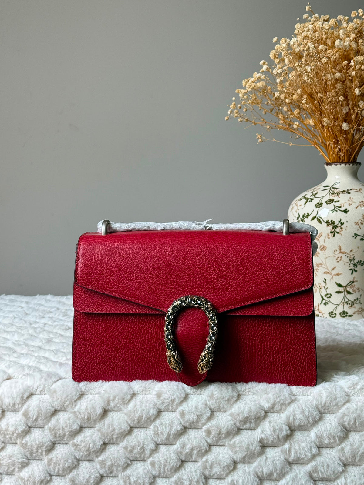 Gucci Red Textured Leather Dionysus Shoulder