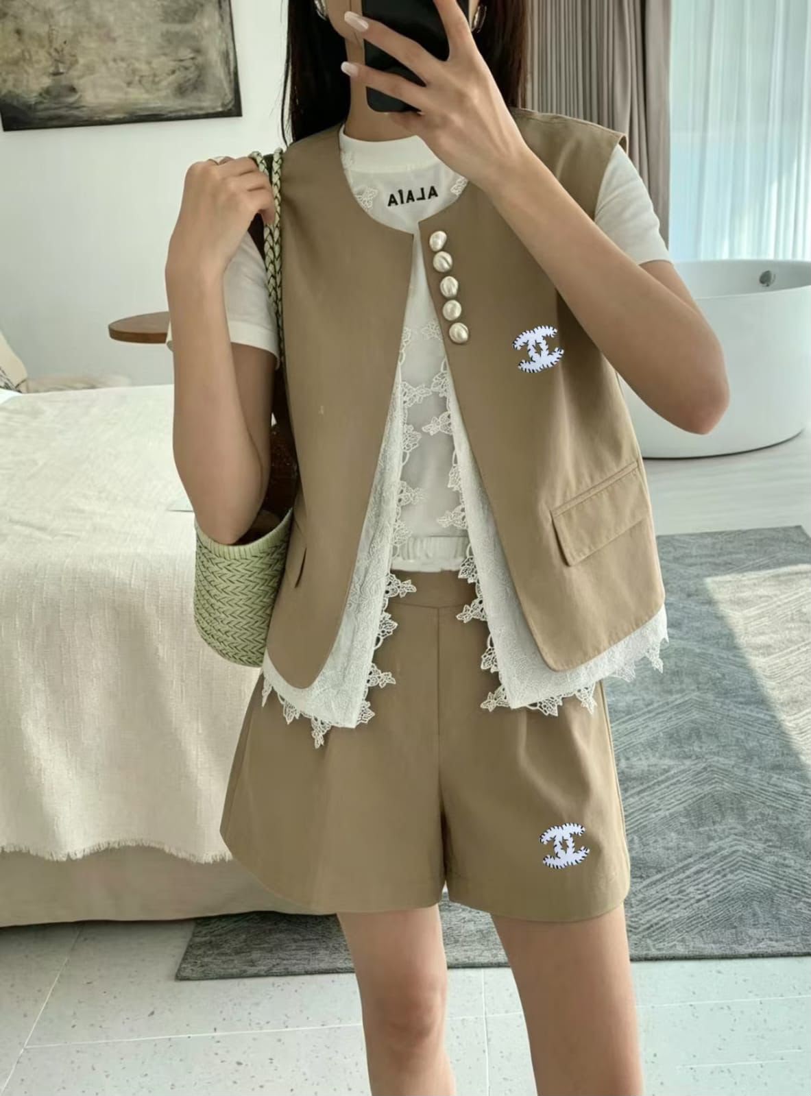 Chanel Two-Piece Set with Vest & Shorts and CC Logo