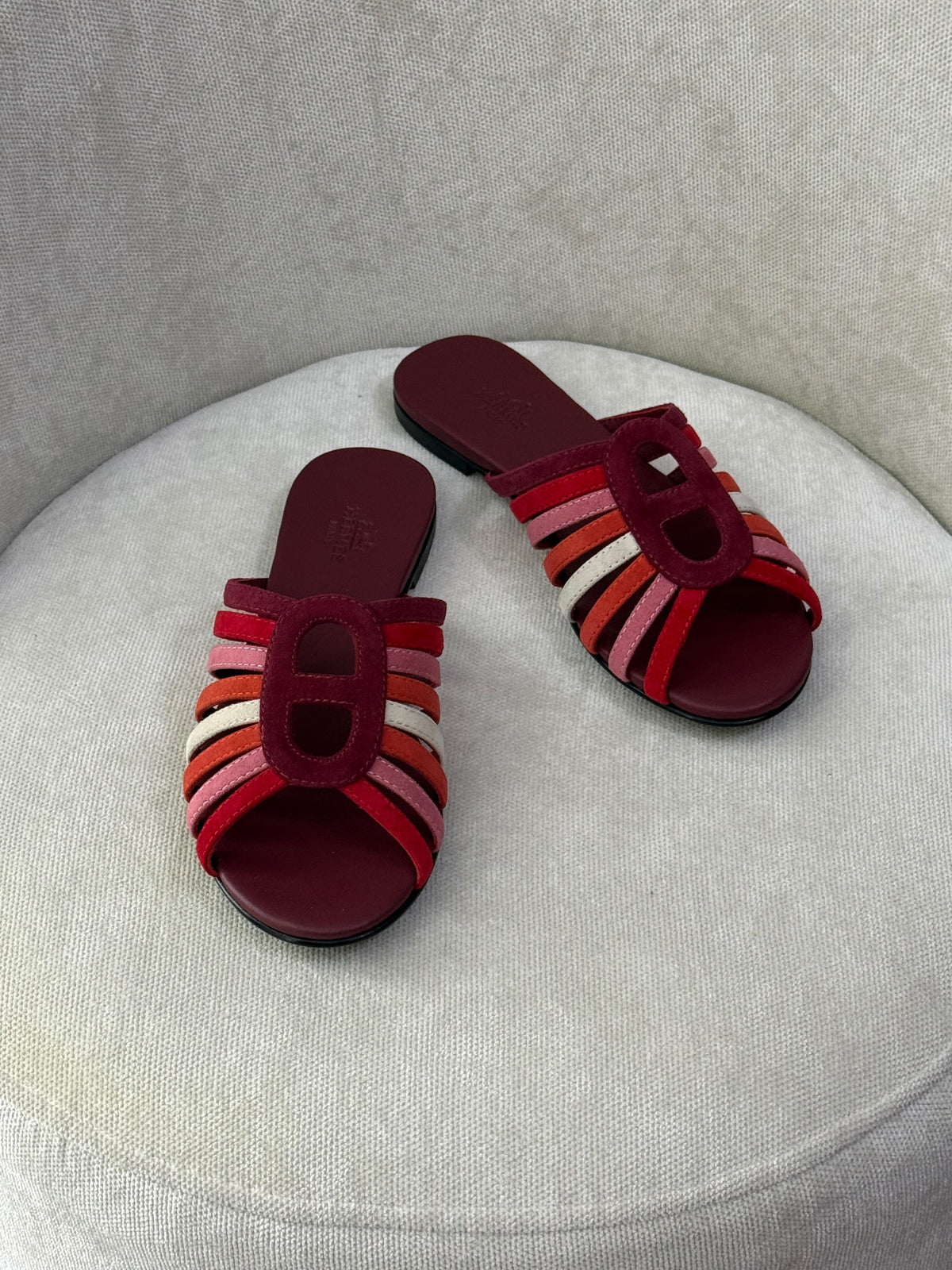 Hermès Multi-Color Suede Chaine d'Ancre Flat Sandals