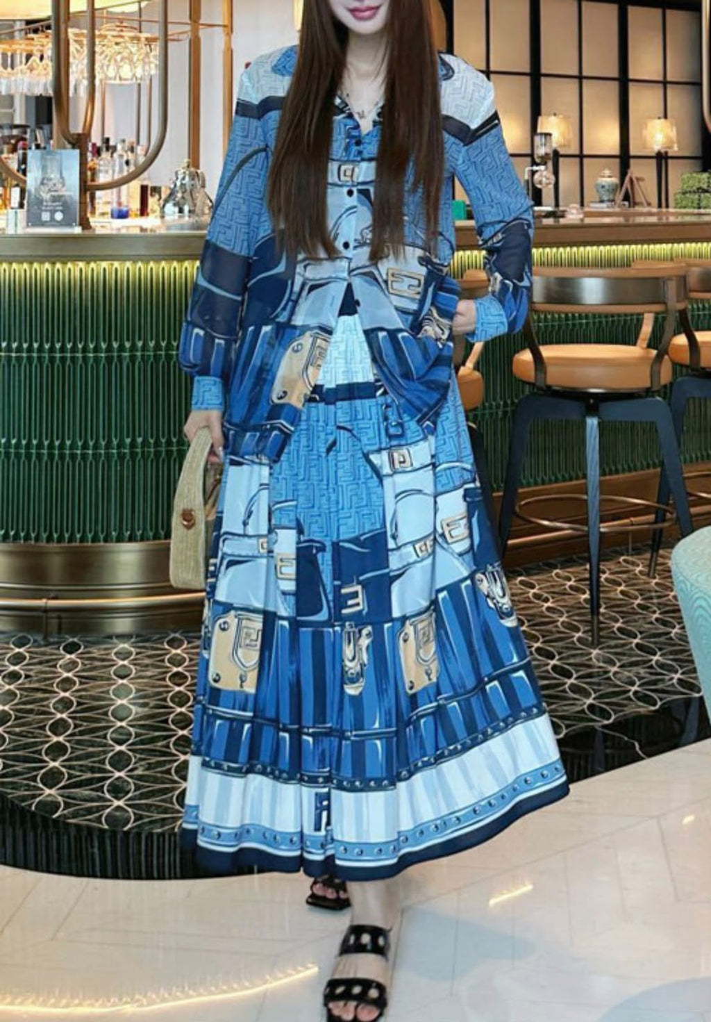Fendi FF Logo and Belt Print Shirt and Skirt Set