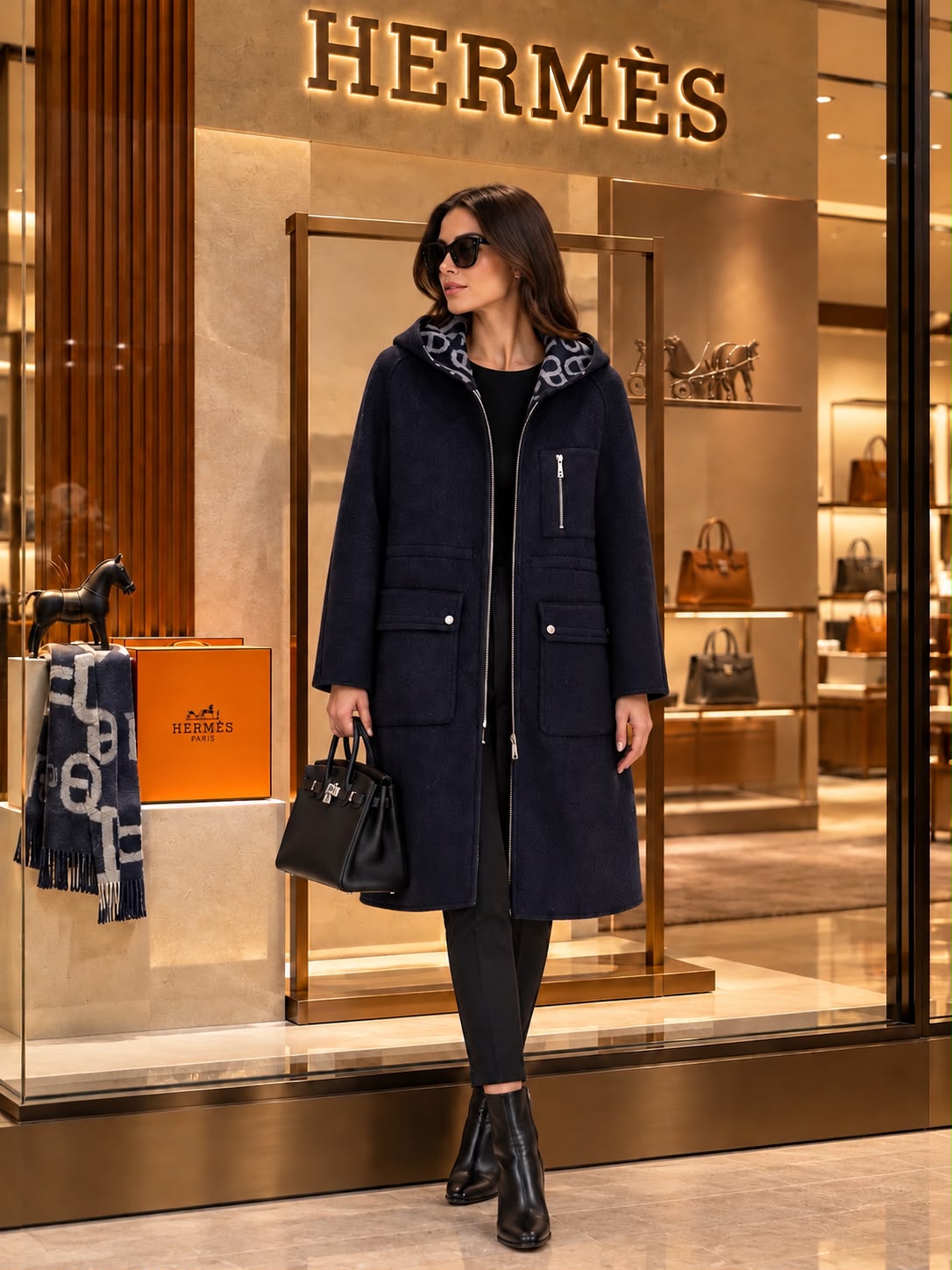 Hermès Reversible Hooded Cashmere Long