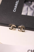 Chanel Gold CC Crystal Stud Earrings